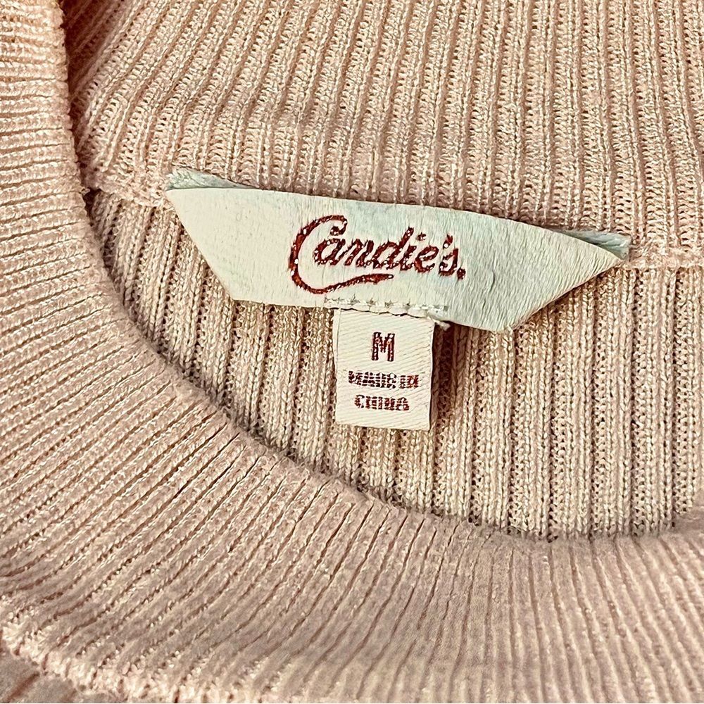 Candie’s Blush Pink Ribbed Keyhole Sweater M Bell Sleeve Knit Top - Picture 9 of 11